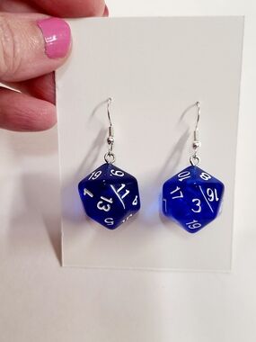 Blue D20 Dice Drop Earrings - Women Jewelry